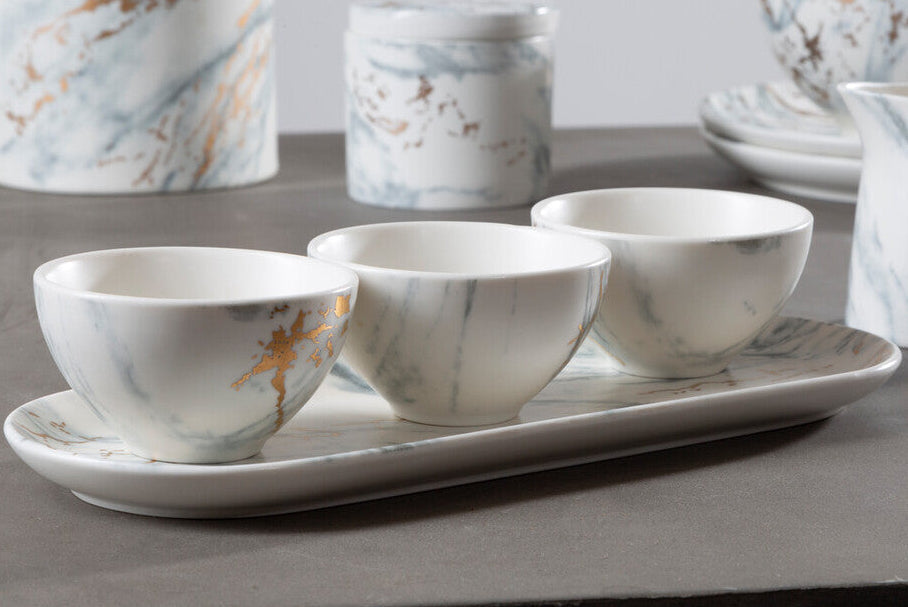Marble Dip Bowls with Tray Set