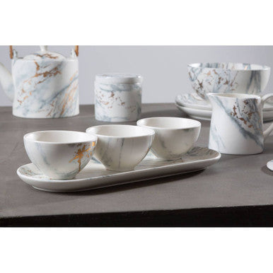 Marble Dip Bowls with Tray Set