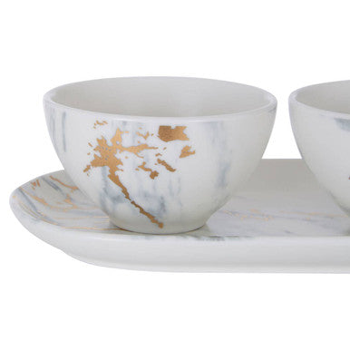 Marble Dip Bowls with Tray Set