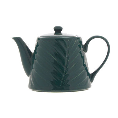Dark Green Porcelain Teapot with Embossed Palm Leaf Pattern
