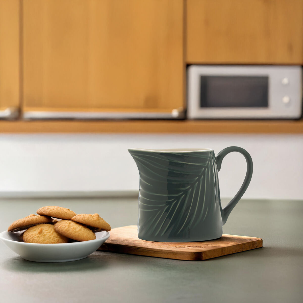 Green Porcelain Milk Jug with Palm Leaf