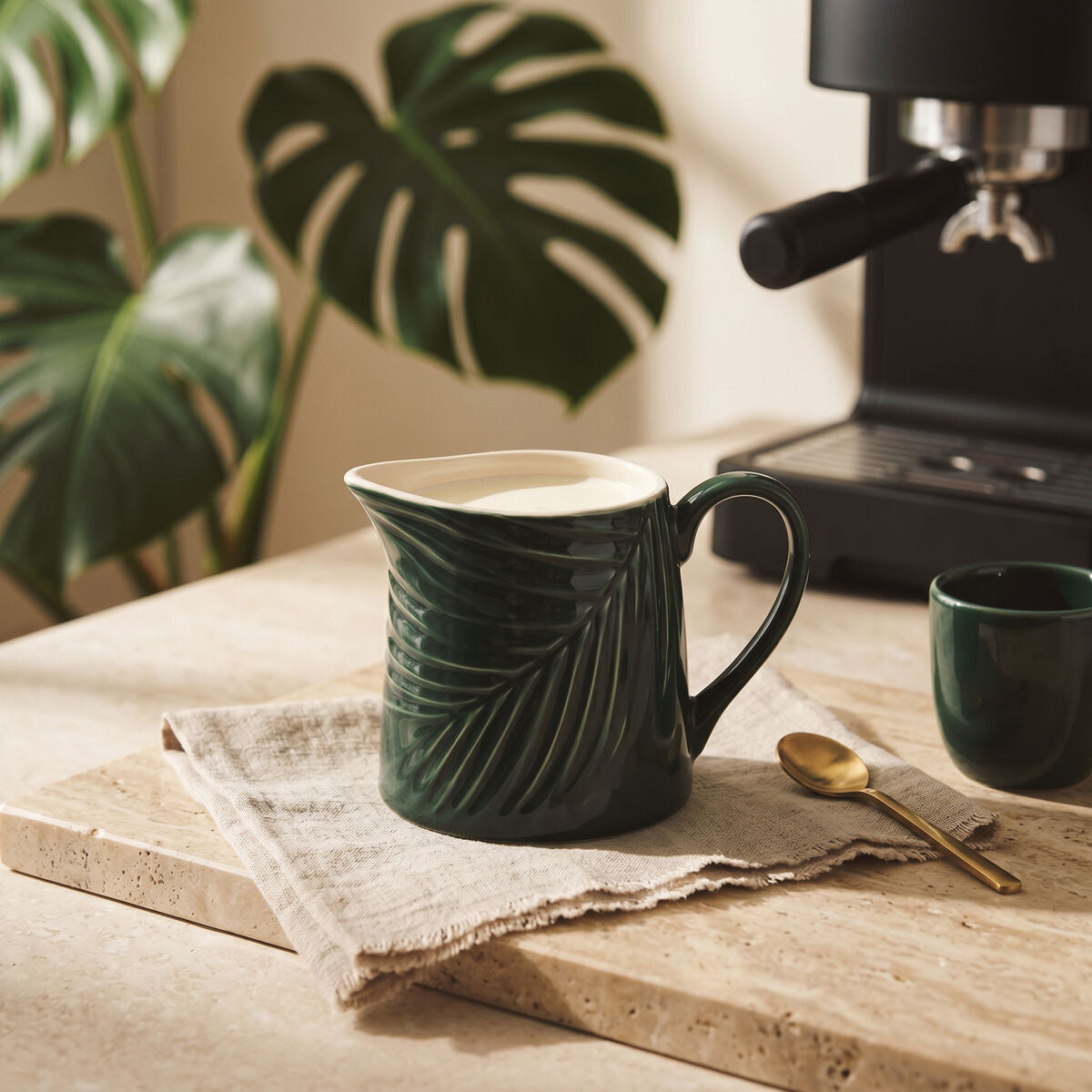 Green Porcelain Milk Jug with Palm Leaf