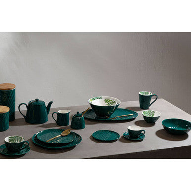 Dark Green Medium Salad Bowl with Leaf Design