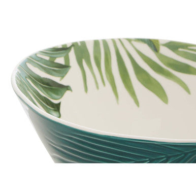 Dark Green Large Salad Bowl with Leaf Design