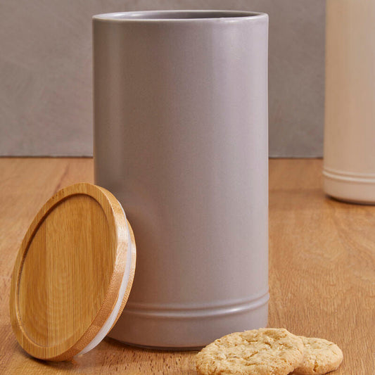 Grey Large Stoneware Canister with Bamboo Lid