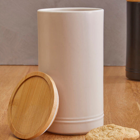 Cream Large Stoneware Canister with Bamboo Lid
