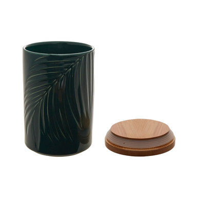 Dark Green Medium Storage Jar with Bamboo Lid