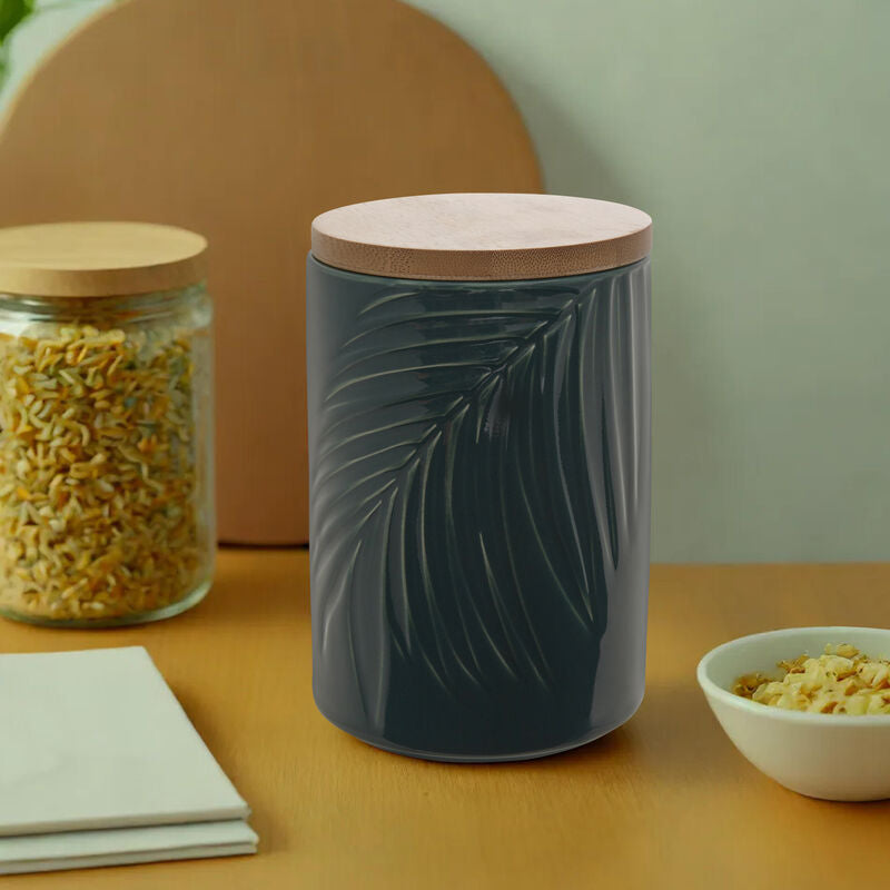 Dark Green Medium Storage Jar with Bamboo Lid