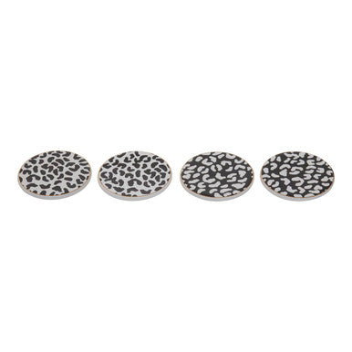 Set of 4 Monochrome Leopard Coasters with Gold Ring