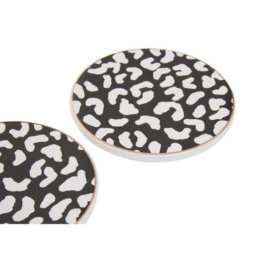 Set of 4 Monochrome Leopard Coasters with Gold Ring