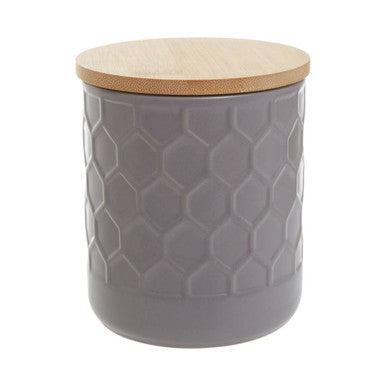 Grey 550ml Beehive Texture Stoneware Canister with Bamboo Lid