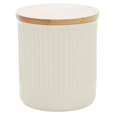 Cream 550ml Ribbed Storage Canister with Bamboo Lid
