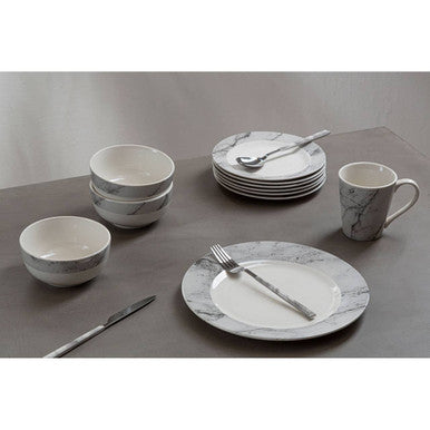 16 Piece White and Grey Marble Effect Dinner Set