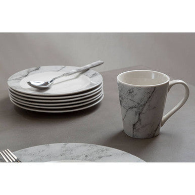 16 Piece White and Grey Marble Effect Dinner Set