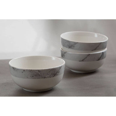 16 Piece White and Grey Marble Effect Dinner Set
