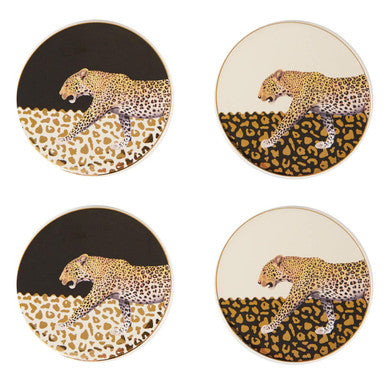 Set of 4 Black White and Gold Leopard Print Coasters
