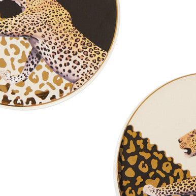 Set of 4 Black White and Gold Leopard Print Coasters