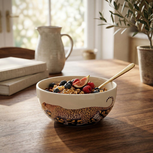 Large Stoneware Bowl with Leopard Pattern