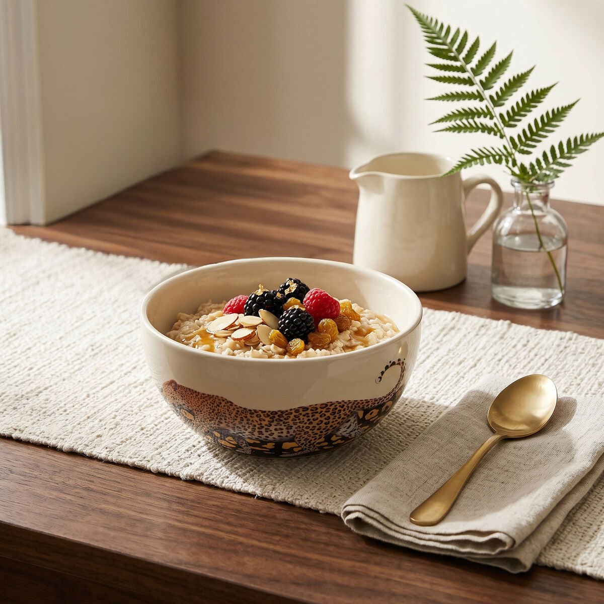 Large Stoneware Bowl with Leopard Pattern