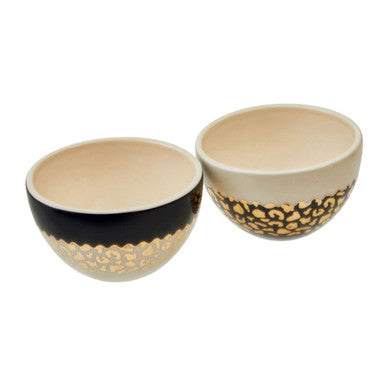 Set of 2 Small Stoneware Bowls with Leopard Pattern