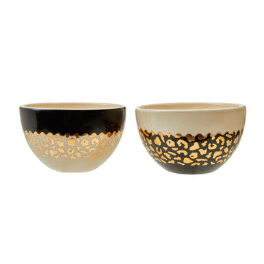 Set of 2 Small Stoneware Bowls with Leopard Pattern