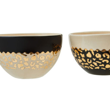 Set of 2 Small Stoneware Bowls with Leopard Pattern