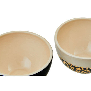 Set of 2 Small Stoneware Bowls with Leopard Pattern