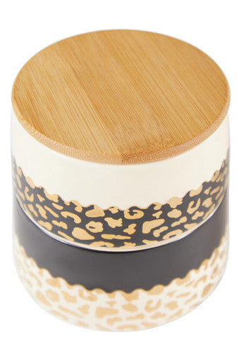 Black Gold and Cream Ceramic Stacking Canister with Bamboo Lid
