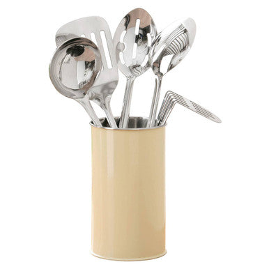 5 Piece Kitchen Utensils Set with Cream Enamel Holder
