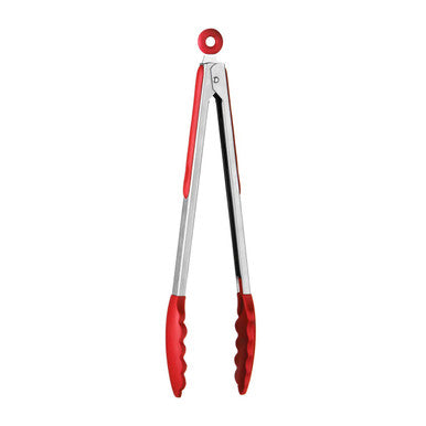Stainless Steel and Red Silicone Tongs