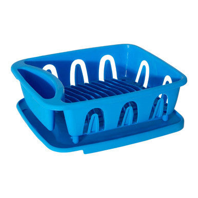Blue Plastic Dish Drainer with Removable Tray