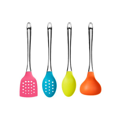 Multi Coloured 4 Piece Utensil Set with Clear Handles