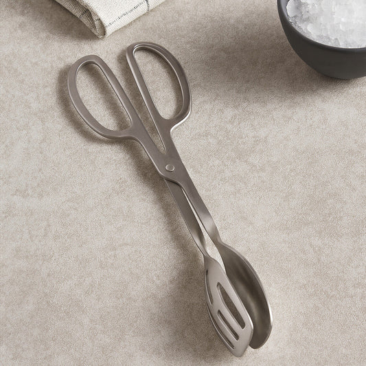 Brushed Stainless Steel Tongs with Slotted Spoon Ends