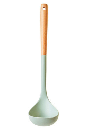 Sage Green Silicone Head Ladle with Round Wood Handle