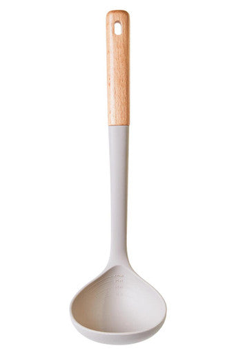 Stone Grey Silicone Head Ladle with Wood Handle