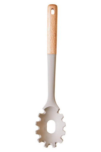 Stone Grey Silicone Head Spaghetti Spoon with Wood Handle