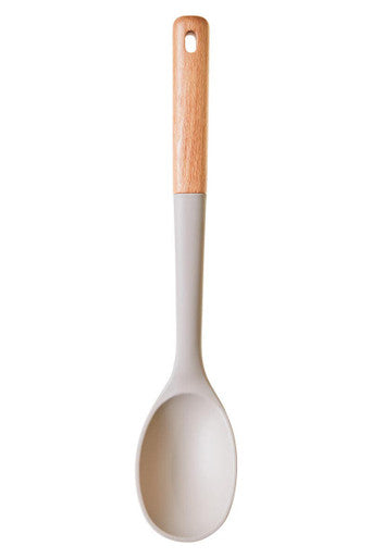 Stone Grey Silicone Head Spoon with Wood Handle