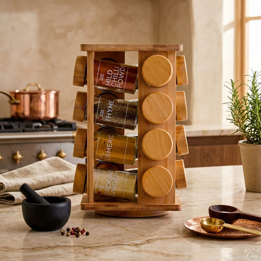 Bamboo Revolving Spice Rack with 16 Jars