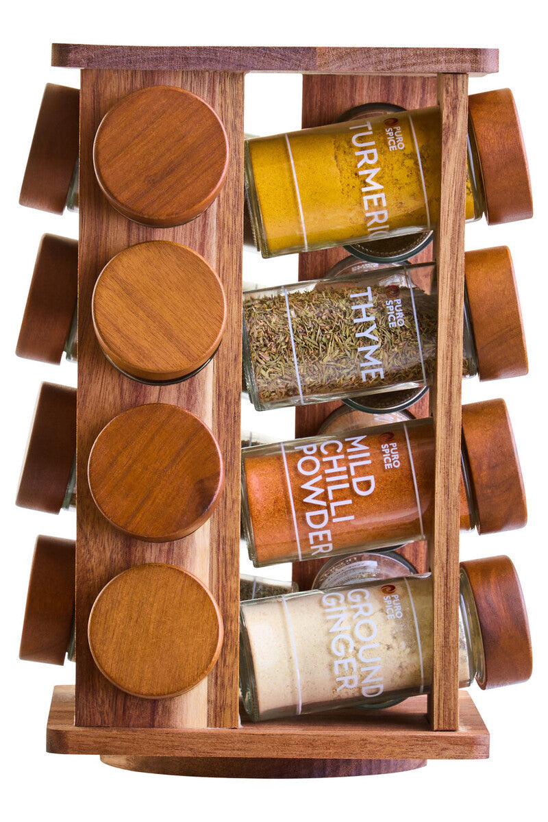 Acacia Wood Revolving Spice Rack with 16 Jars