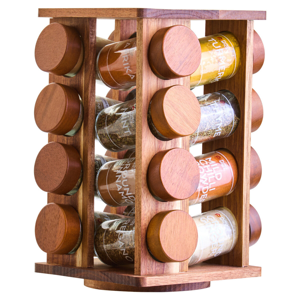 Acacia Wood Revolving Spice Rack with 16 Jars