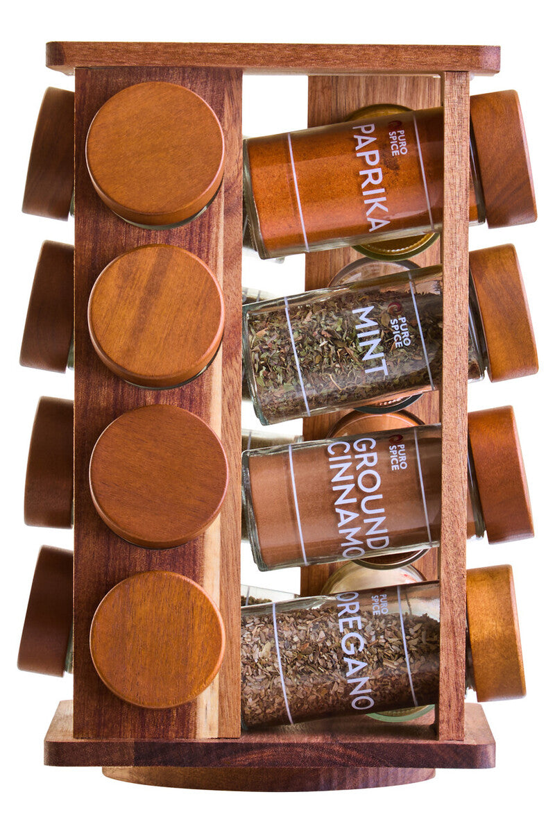 Acacia Wood Revolving Spice Rack with 16 Jars