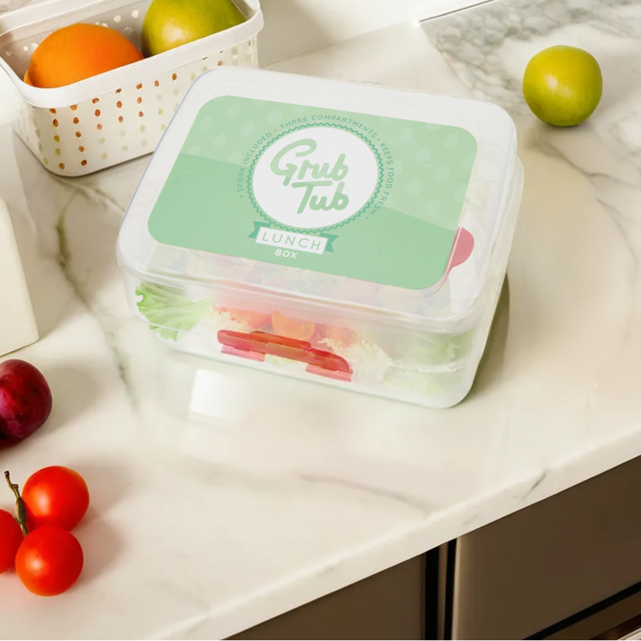 Clear 3 Compartment Lunch Box with Spork