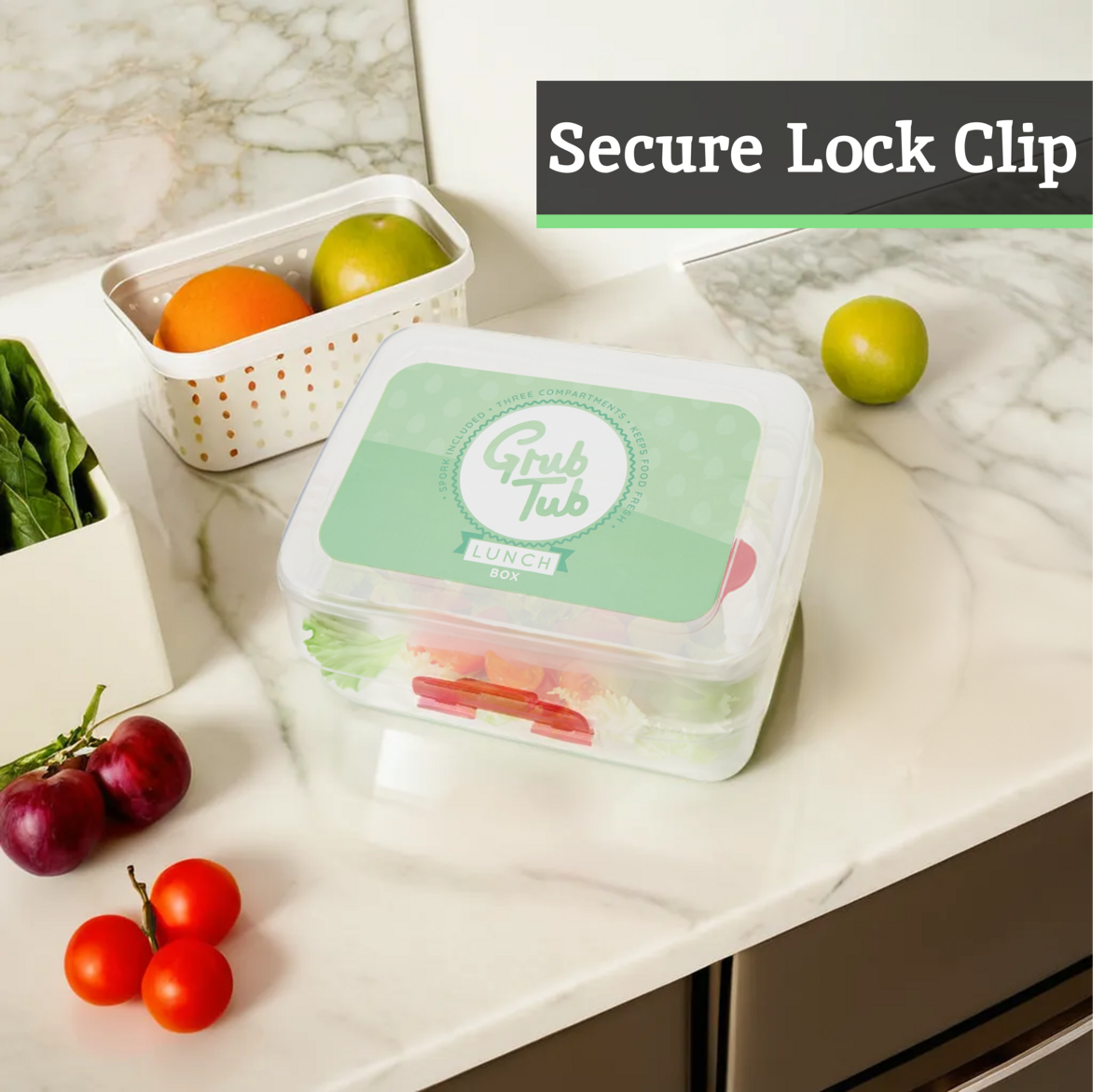 Clear 3 Compartment Lunch Box with Spork