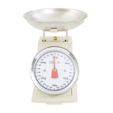 3kg Cream Vintage-Style Kitchen Scale with Stainless Steel Bowl