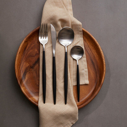 16 Piece Matte Silver And Black Cutlery Set | Avie