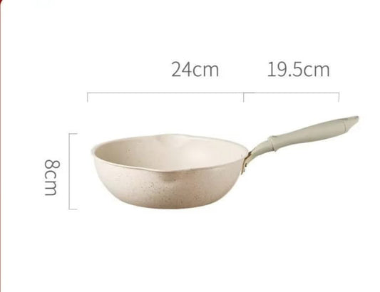 Non-Stick Deep Wok Frying Pan – 24cm Beige Aluminum, Durable for Gas and Induction Stoves, Perfect for Multiple Cooking Styles.