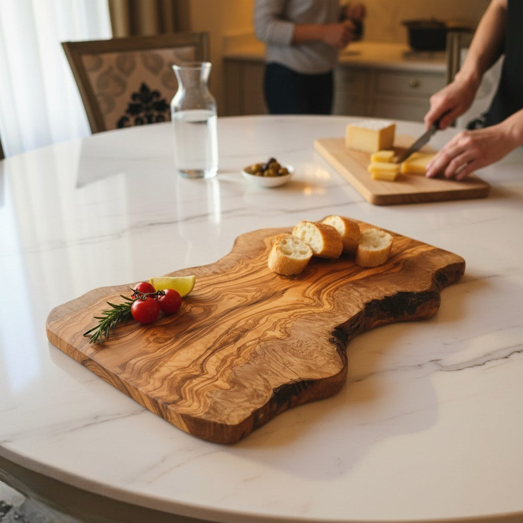 Large Artisan Olive Wood Freeform Serving Board | Extra Large Live Edge Grazing & Chopping Board | Unique Grain | 35–60 cm