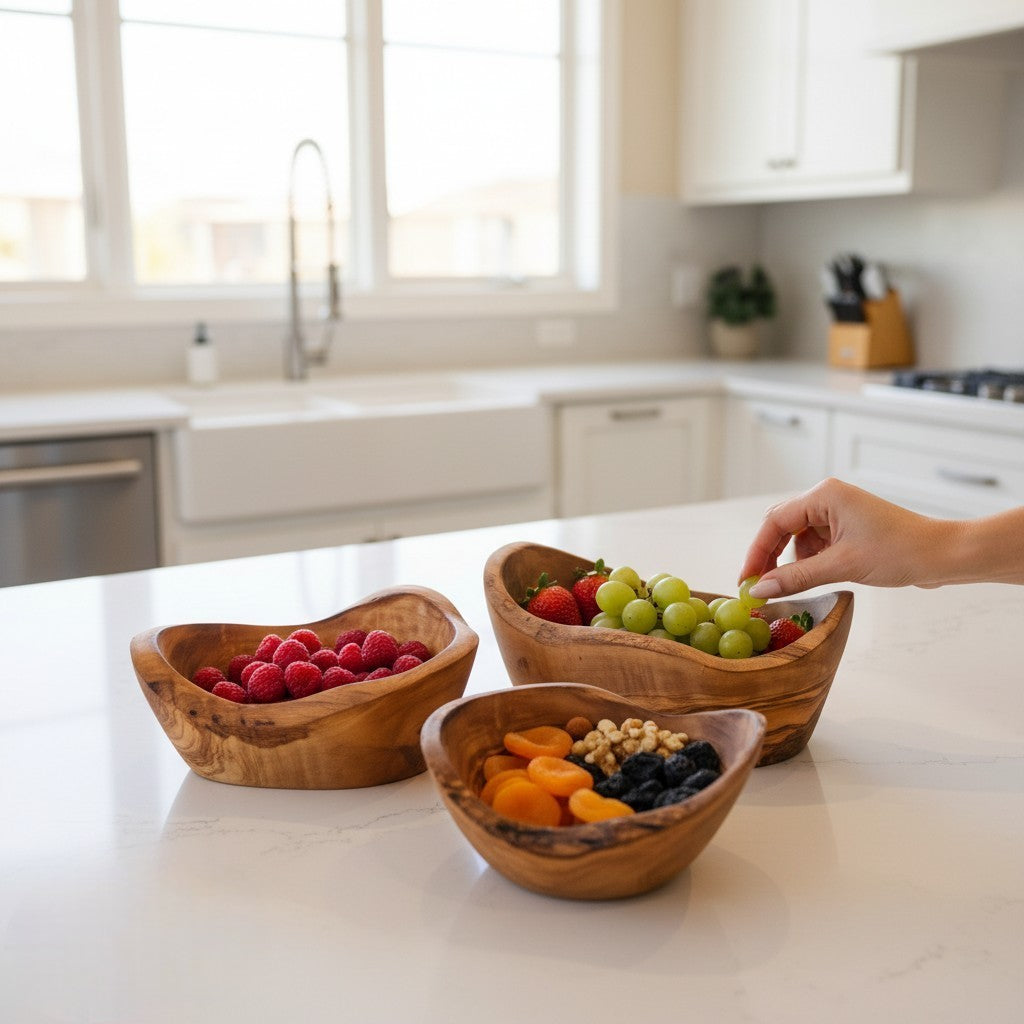 Handcrafted Olive Wood Boat Bowl | Deep Oval Fruit Salad & Serving Bowl | Beautiful Natural Grain | 13 cm · 15 cm · 18 cm