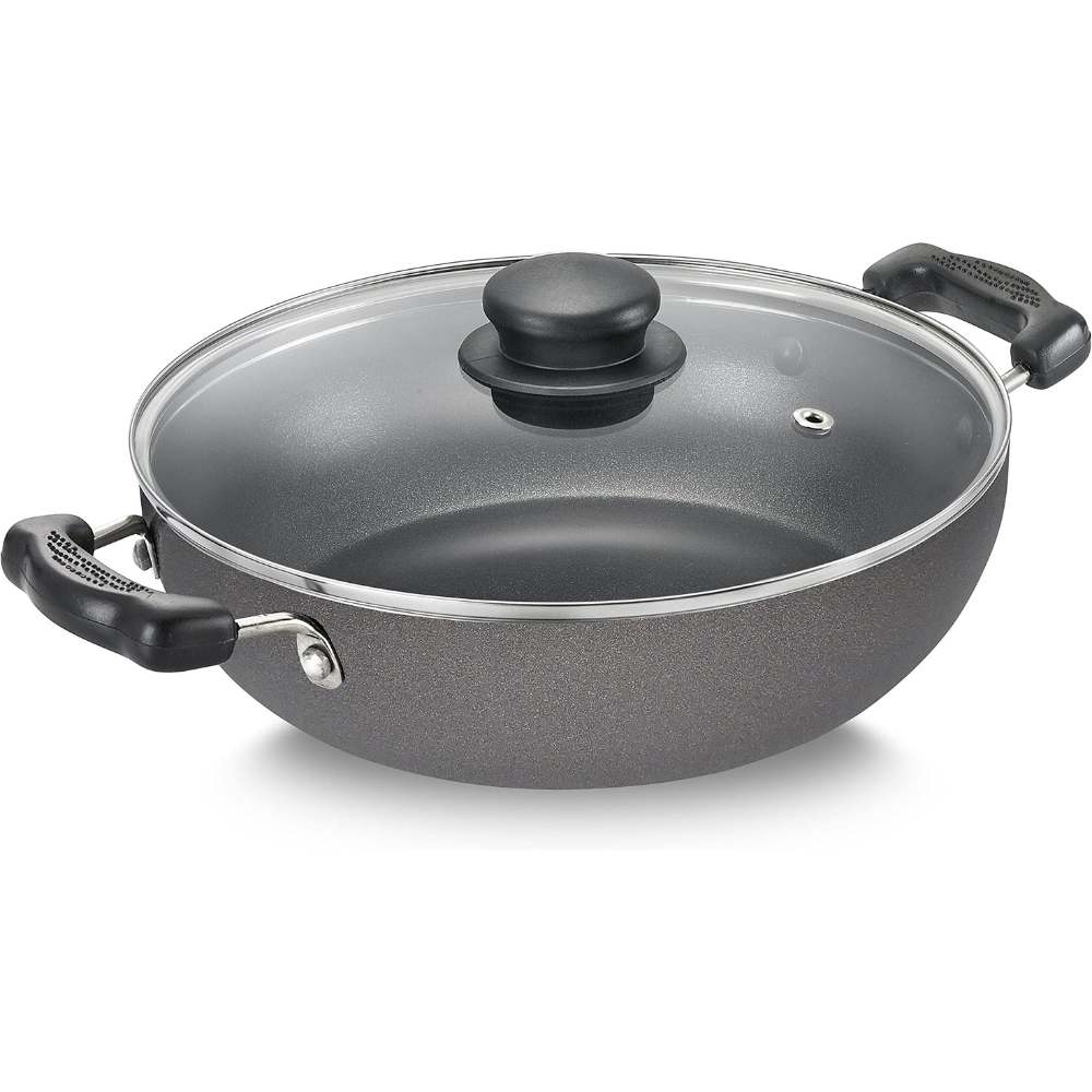 Ib Aluminium Non - Stick Cookware Dia 24 cm Kadai With Glass Lid