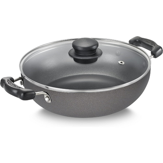 Ib Aluminium Non - Stick Cookware Dia 24 cm Kadai With Glass Lid